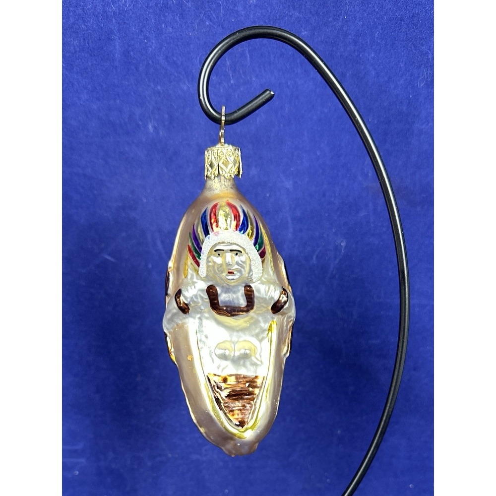 Vintage Glass  Germany Ornament Native American Canoe with Indian: Inge-Glas